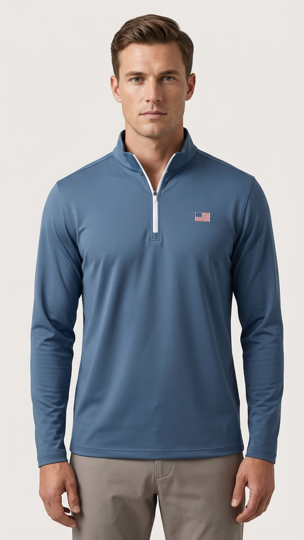 Vintage Denim Blue Windsor Q Zip - American Flag