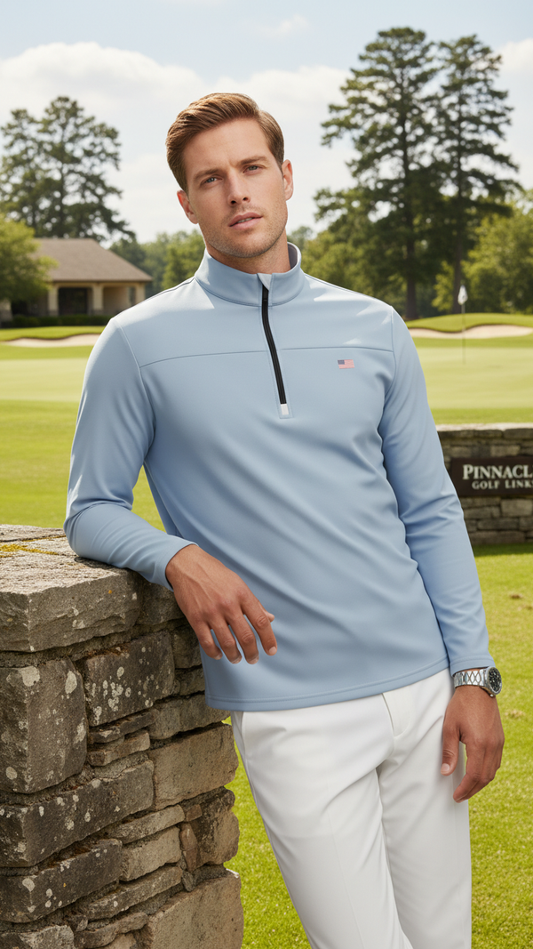 Sky Blue Windsor Q ZIp - American Flag