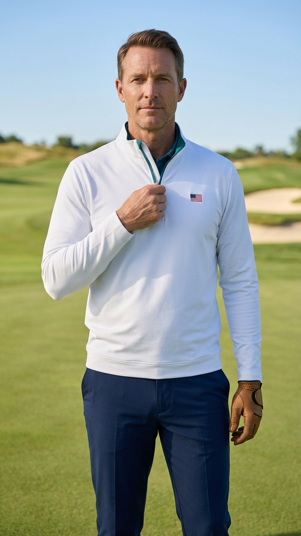 Arctic White Windsor Q Zip - American Flag